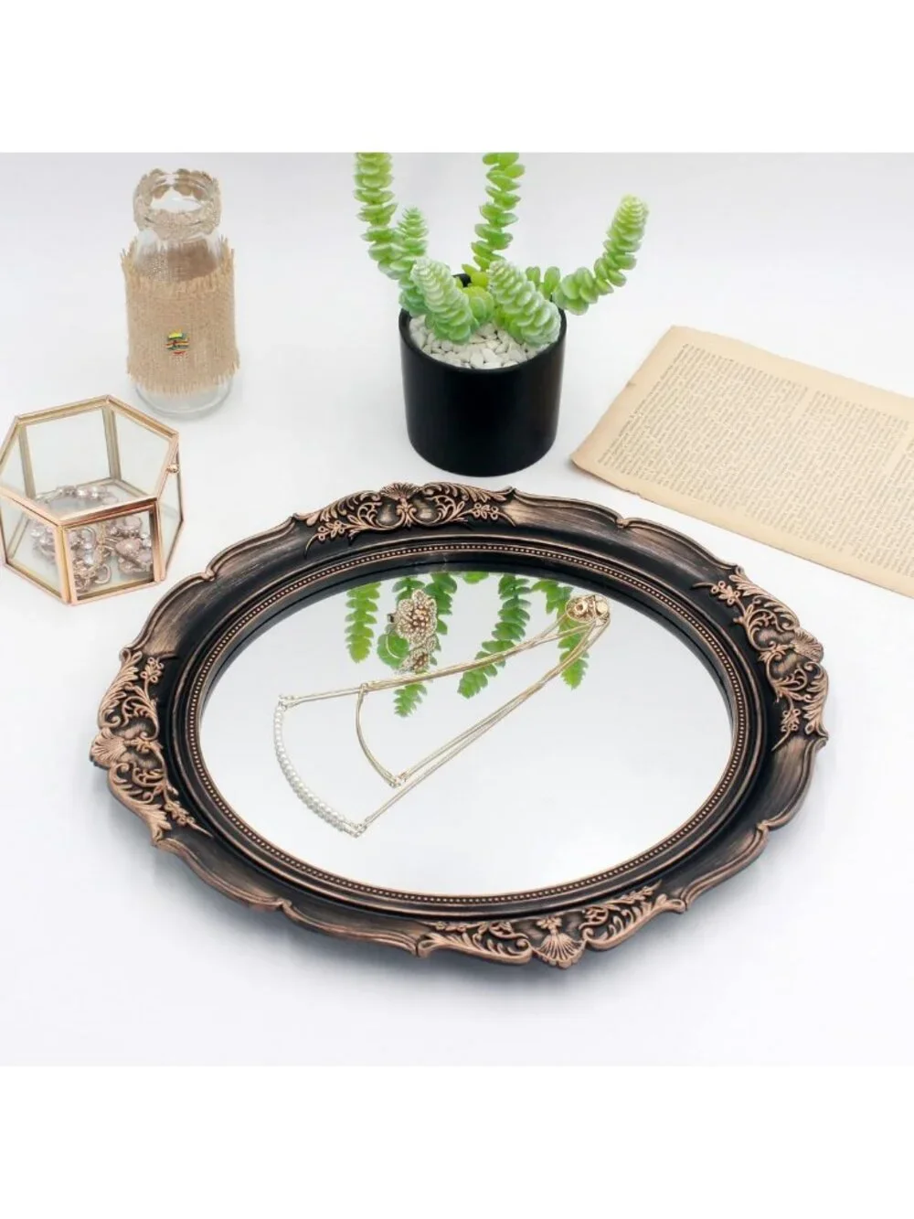 Vintage Oval Decorative Wall Mirror - 13.1x14.8 Inch Hanging Accent for Bedroom